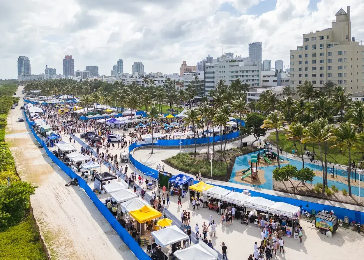 Aerial view of the festival footprint on Lummus Park