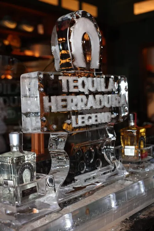 Tequila Herradura ice sculpture bar display